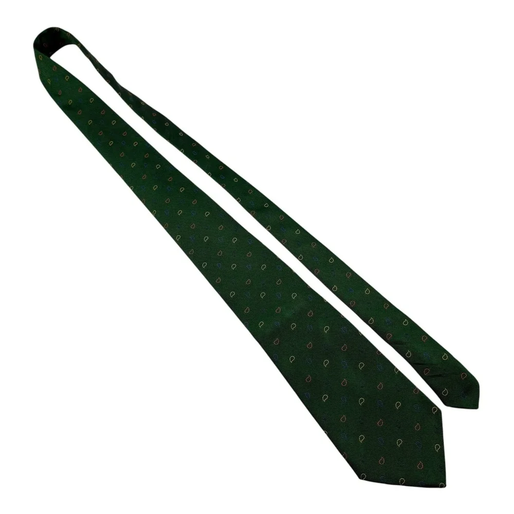 Turnbull & Asser Mens Silk Tie Green Multicolor Paisley Hand Made England 3.75in